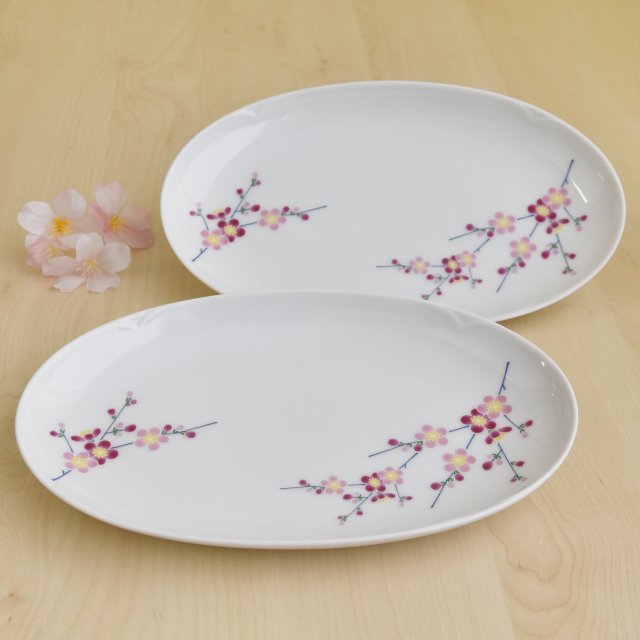 (枝梅)楕円皿2枚セット(長径24.5cm) *オンラインショップ特別価格*