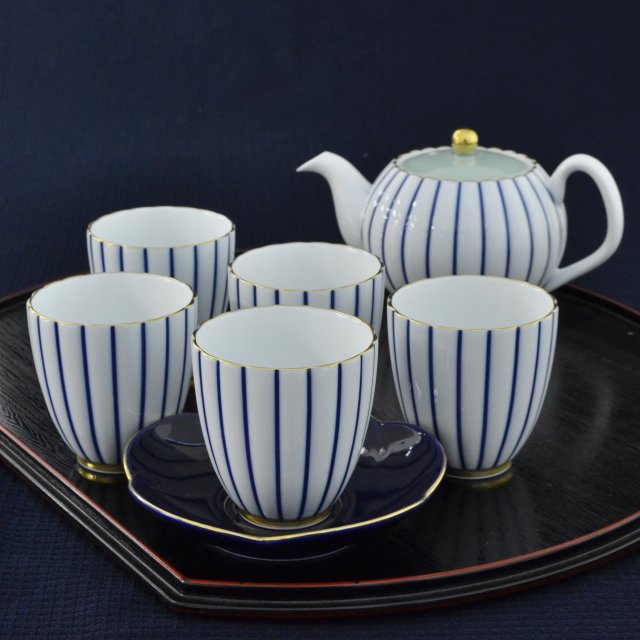 青藍縞紋）茶器セット«涼やかなブルーのうつわ|有田焼の老舗-香蘭社 