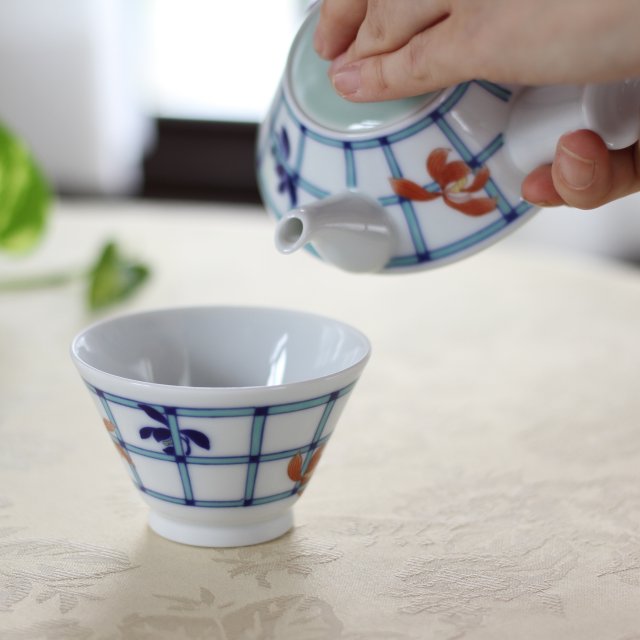 【染錦格子蘭】高級茶器セット2